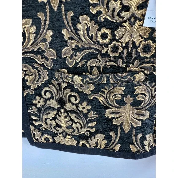 OLD NAVY Black Gold Brocade Jacquard Collarless Jacket Blazer‎ Women Size M - Picture 13 of 15